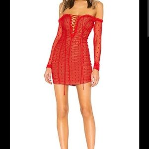 Majorelle off the shoulder polka dot red dress